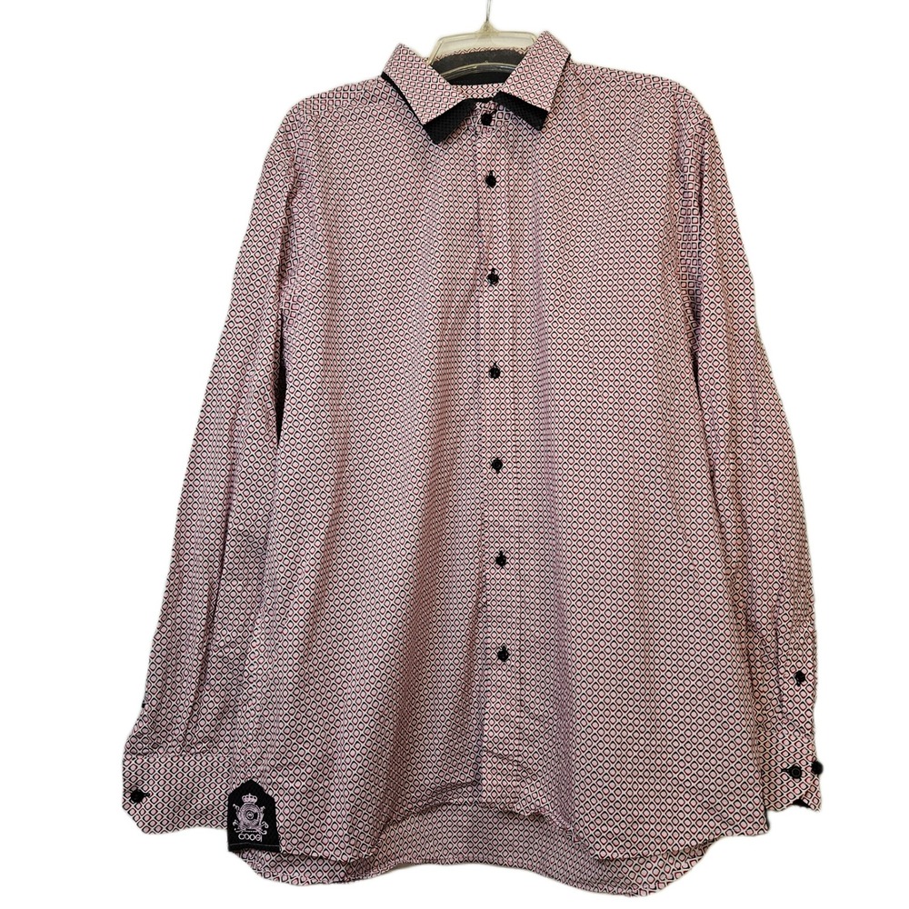 COOGI Luxe XL Pink Geometric Print Long Sleeve Button Up Shirt‎